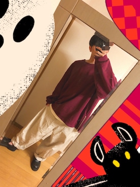 「ワインレッド」｜「アイテム（財布/小物）」を使った、リュウタさん（メンズ・177cm）の秋コーディネート