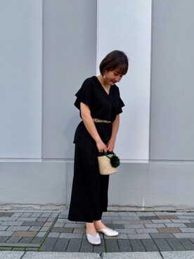 「coen（コーエン）のシーグラスミニかごバッグ（バスケット）（かごバッグ）」を使った、coen うちださん（レディース・156cm）の夏コーディネート