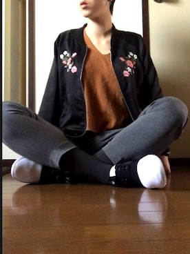 「one way（ワンウェイ）のアイテム（ブルゾン）」を使った、sawako.さん（レディース・166cm）の春コーディネート