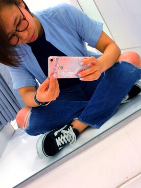 「オールドスクール」｜「アイテム（シャツワンピース）」を使った、こんさんさん（レディース・163cm）の夏コーディネート