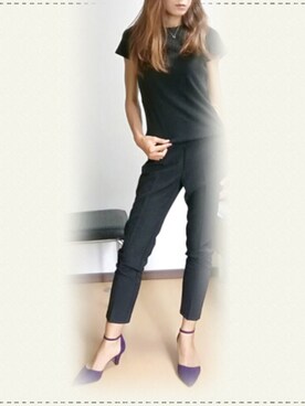 「パープル×黒」｜「アイテム（パンプス）」を使った、M.Yさん（レディース・160cm）の秋コーディネート