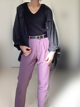「パープル×黒」｜「アイテム（タンクトップ）」を使った、M.Yさん（レディース・160cm）の秋コーディネート