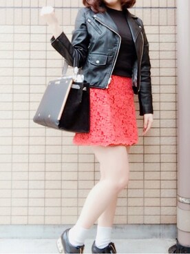 「ドラフトエヴリス」｜「アイテム（ライダースジャケット）」を使った、Riさん（レディース・154cm）の春コーディネート