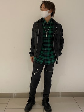 「DIESEL（ディーゼル）のアイテム（ライダースジャケット）」を使った、Haruさん（メンズ・170cm）の秋コーディネート