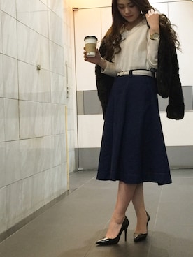 「R&E（アールアンドイー）のアイテム」を使った、R&E_REZOY本部staffさん（レディース・155cm）の冬コーディネート