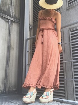 「R&E（アールアンドイー）のアイテム（サンダル）」を使った、R&E_REZOY本部staffさん（レディース・162cm）の夏コーディネート