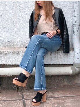 「R&E（アールアンドイー）のアイテム（サンダル）」を使った、R&E_REZOY本部staffさん（レディース・160cm）の春コーディネート