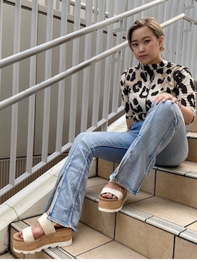 「R&E（アールアンドイー）のアイテム（サンダル）」を使った、R&E_REZOY本部staffさん（レディース・160cm）の夏コーディネート