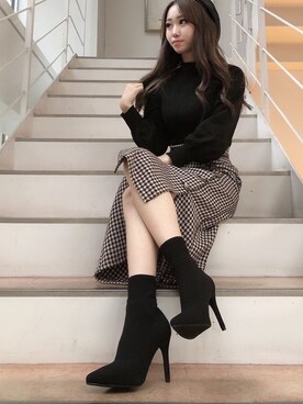 「ソックス➕ブーツ」｜R&E_REZOY本部staffさん（レディース・162cm）の冬コーディネート
