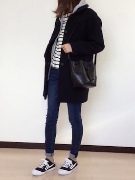 「メルトン」｜「アイテム（ステンカラーコート）」を使った、aさん（レディース・165cm）の冬コーディネート