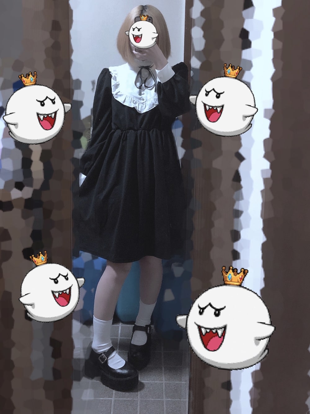 「モノトーンコーデ、ワンピース、Ank Rouge、黒」｜「Ank Rougeのアイテム（ワンピース/ドレス、ブラック系）」を使った、nekomori 居眠さん（レディース・148cm）の春コーディネートの1枚目の写真
