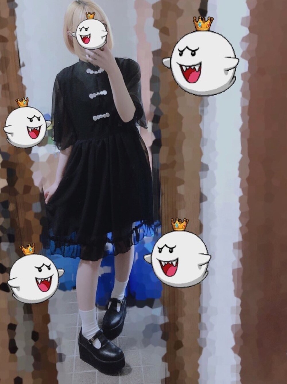 「シンプル、ブラック、夏コーデ、チャイナシャツ、チャイナワンピース、プチプラ、モノトーン、ラクチンコーデ」｜「Queens Cityのアイテム（ワンピース/ドレス、ブラック系）」を使った、nekomori 居眠さん（レディース・148cm）の夏コーディネートの1枚目の写真