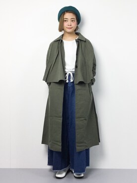 「アイテム（トレンチコート、グリーン系）」を使った、ずちに。さん（レディース・160cm）の冬コーディネート