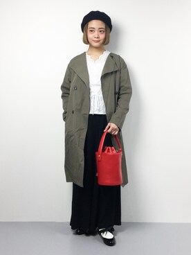 「レースブラウス」｜「アイテム（トレンチコート）」を使った、ずちに。さん（レディース・160cm）の冬コーディネート