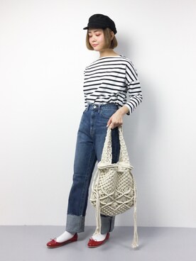 「マリンコーデ」｜「アイテム（バレエシューズ）」を使った、ずちに。さん（レディース・160cm）の冬コーディネート