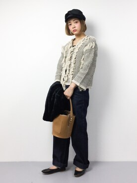 「URBAN RESEARCH DOORS（アーバンリサーチドアーズ）のデニムワイドパンツ（デニムパンツ）」を使った、ずちに。さん（レディース・160cm）の冬コーディネート