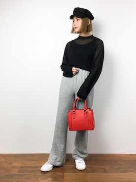 「スリット」｜「アイテム（キャスケット）」を使った、ずちに。さん（レディース・160cm）の冬コーディネート