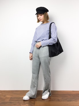「スリット」｜「アイテム（キャスケット）」を使った、ずちに。さん（レディース・160cm）の冬コーディネート