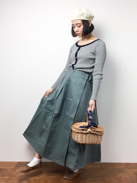 「ひざ丈スカート」｜「アイテム（ハンチング/ベレー帽）」を使った、ずちに。さん（レディース・160cm）の冬コーディネート
