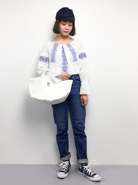 「PAR ICI（パーリッシィ）のアイテム（帽子）」を使った、ずちに。さん（レディース・160cm）の春コーディネート