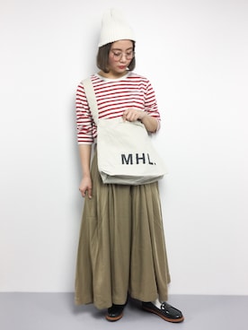 「靴下チラ見せ」｜「アイテム（ニットキャップ/ビーニー）」を使った、ずちに。さん（レディース・160cm）の春コーディネート