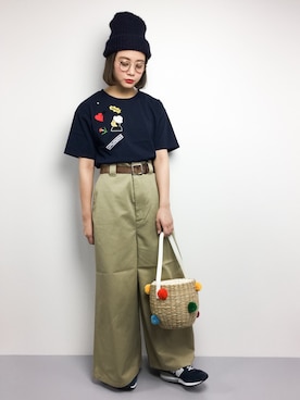 「cache cache（カシュ カシュ）のアイテム（かごバッグ）」を使った、ずちに。さん（レディース・160cm）の春コーディネート