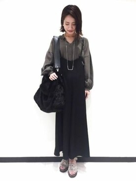 「ジーナシス」｜「アイテム（サロペット/オーバーオール）」を使った、JEANASIS　長崎店STAFFさん（レディース・156cm）の秋コーディネート