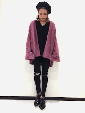 「コーディガン」｜「アイテム（ブルゾン）」を使った、JEANASIS　長崎店STAFFさん（レディース・156cm）の冬コーディネート