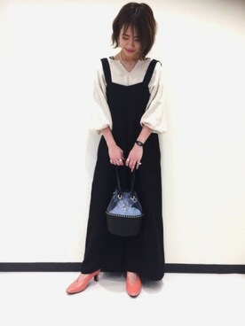 「ジーナシス」｜「アイテム（サロペット/オーバーオール）」を使った、JEANASIS　長崎店STAFFさん（レディース・156cm）の春コーディネート