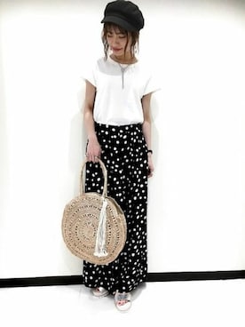 「JEANASIS（ジーナシス）のアイテム（かごバッグ）」を使った、JEANASIS　長崎店STAFFさん（レディース・156cm）の夏コーディネート