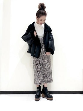 「JEANASIS（ジーナシス）のアイテム（ムートンコート）」を使った、JEANASIS　長崎店STAFFさん（レディース・156cm）の秋コーディネート