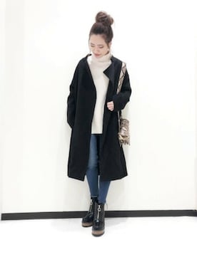 「JEANASIS（ジーナシス）のアイテム（チェスターコート）」を使った、JEANASIS　長崎店STAFFさん（レディース・156cm）の冬コーディネート