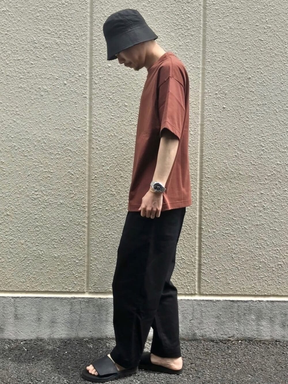 「シンプルコーデ、シンプル、カジュアルコーデ、カジュアル、夏コーデ、セーラーハット、スラックス、COMME des GARCONS、FREDY&GLOSTER、gloster」｜「INFIELDER DESIGNの【INFIELDER DESIGN / インフィールダーデザイン】BS HAT　#C-454（ハット、ブラック系）」を使った、katsuさん（メンズ・172cm）の春コーディネートの1枚目の写真