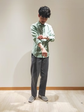 「gloster」｜「アイテム（スリッポン）」を使った、katsuさん（メンズ・172cm）の夏コーディネート