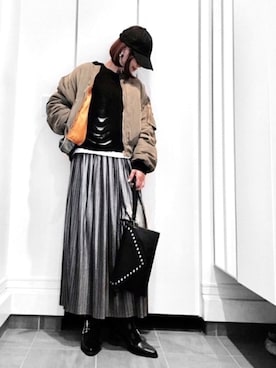 「シルバー」｜「アイテム（MA-1）」を使った、K&H♡さん（レディース・161cm）の冬コーディネート