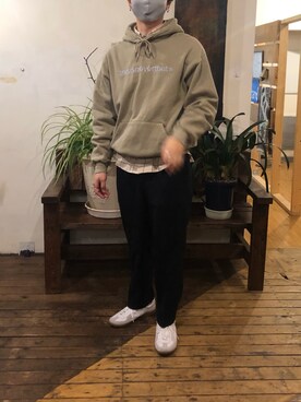 「thisisneverthat（ディスイズネバーザット）のthisisneverthat　T-Logo Hooded Sweatshirt（パーカー、ブルー系）」を使った、wearnaosさん（メンズ・173cm）の秋コーディネート