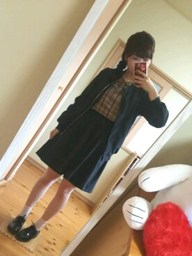 「黒スカート」｜「アイテム（スタジャン）」を使った、ぺいさん（レディース・155cm）の冬コーディネート