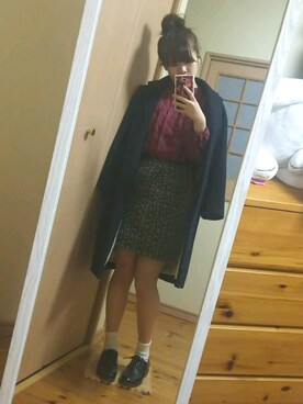 「ローリーズファーム(LOWRYS FARM)」｜「アイテム（チェスターコート）」を使った、ぺいさん（レディース・155cm）の冬コーディネート