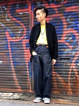 「NEONSIGN（ネオンサイン）のアイテム（その他パンツ）」を使った、青木/HAREHEPFIVEさん（メンズ・174cm）の冬コーディネート