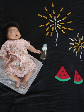 「no brand（ノーブランド）のアイテム（浴衣）」を使った、ののかさん（キッズ・50cm）の夏コーディネート