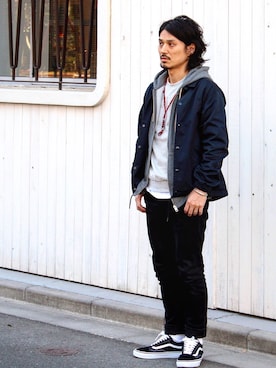 「DIESEL（ディーゼル）のアイテム（バングル/リストバンド）」を使った、Decoさん（メンズ・170cm）の冬コーディネート
