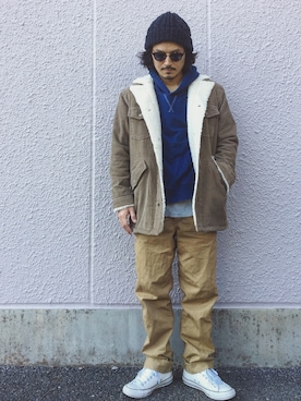 「URBAN RESEARCH（アーバンリサーチ）のアイテム（帽子）」を使った、Decoさん（メンズ・170cm）の冬コーディネート