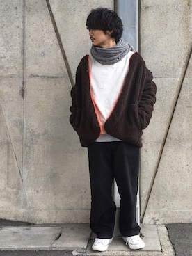 「DIESEL（ディーゼル）のアイテム（ストール/ショール）」を使った、Decoさん（メンズ・170cm）の冬コーディネート