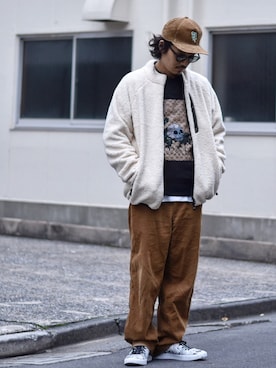 「UNDERCOVER（アンダーカバー）のアイテム（帽子）」を使った、Decoさん（メンズ・170cm）の冬コーディネート