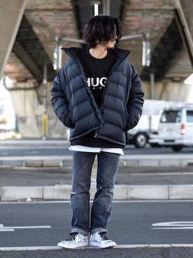 「HUGO（ヒューゴ）のアイテム（ジャケット/アウター）」を使った、Decoさん（メンズ・170cm）の冬コーディネート