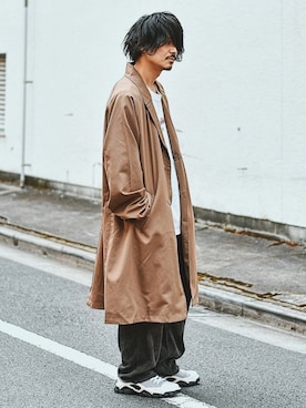 「Starting Over（スターティングオーバー）のアイテム（ステンカラーコート）」を使った、Decoさん（メンズ・170cm）の冬コーディネート