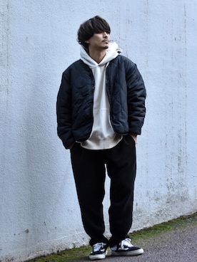 「Starting Over（スターティングオーバー）のアイテム（ノーカラージャケット）」を使った、Decoさん（メンズ・170cm）の冬コーディネート