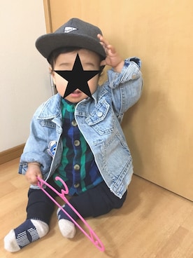 「babygap」｜「アイテム（デニムジャケット）」を使った、KOOOさん（キッズ・70cm）の秋コーディネート