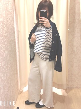「マリン」｜「アイテム（デニムジャケット）」を使った、nagiさん（レディース・151cm）の春コーディネート