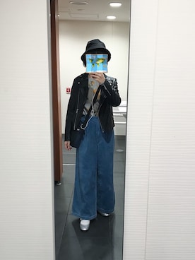 「ショートヘア」｜「アイテム（ライダースジャケット）」を使った、ａｙａｎｏ さん（レディース・156cm）の秋コーディネート